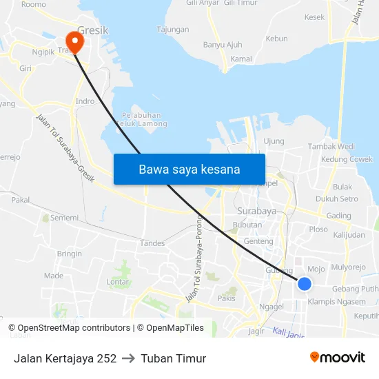 Jalan Kertajaya 252 to Tuban Timur map