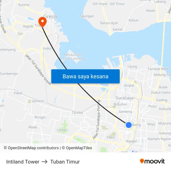 Intiland Tower to Tuban Timur map