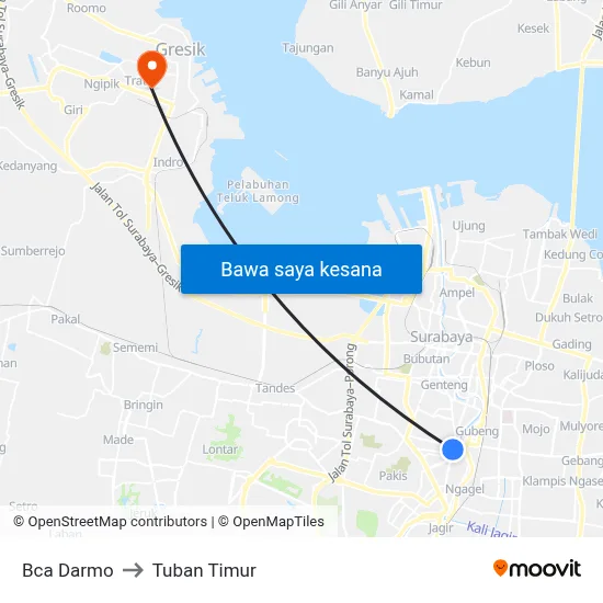 Bca Darmo to Tuban Timur map