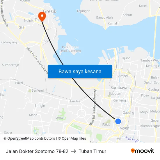 Jalan Dokter Soetomo 78-82 to Tuban Timur map