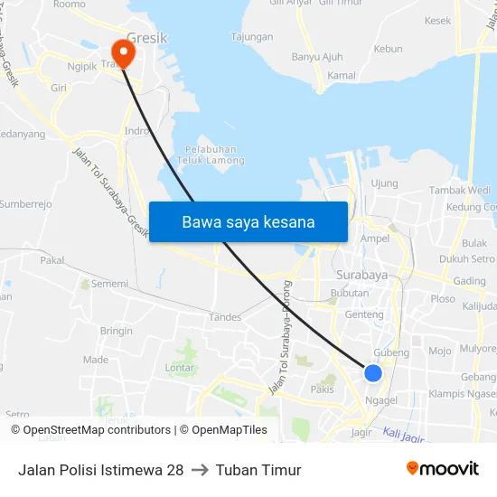 Jalan Polisi Istimewa 28 to Tuban Timur map