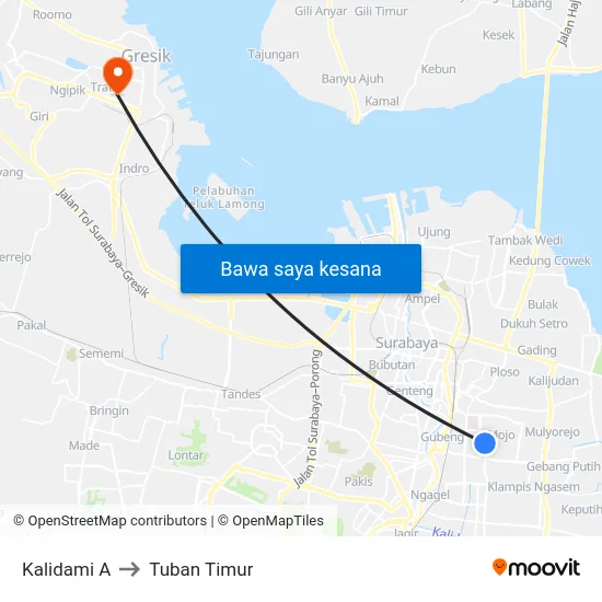Kalidami A to Tuban Timur map