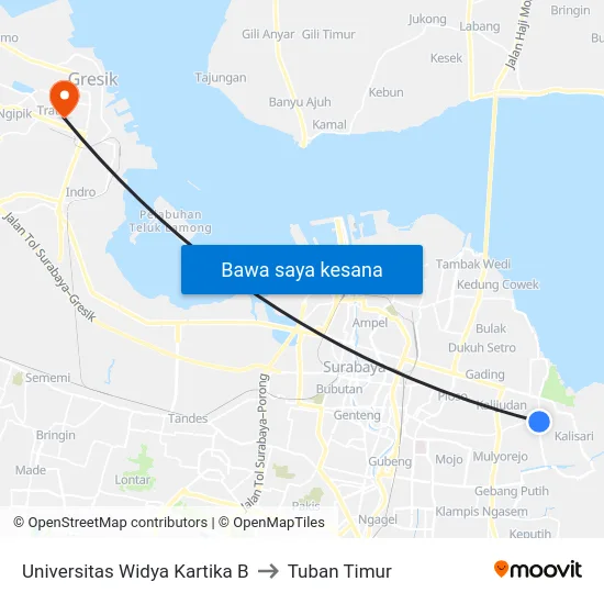 Universitas Widya Kartika B to Tuban Timur map