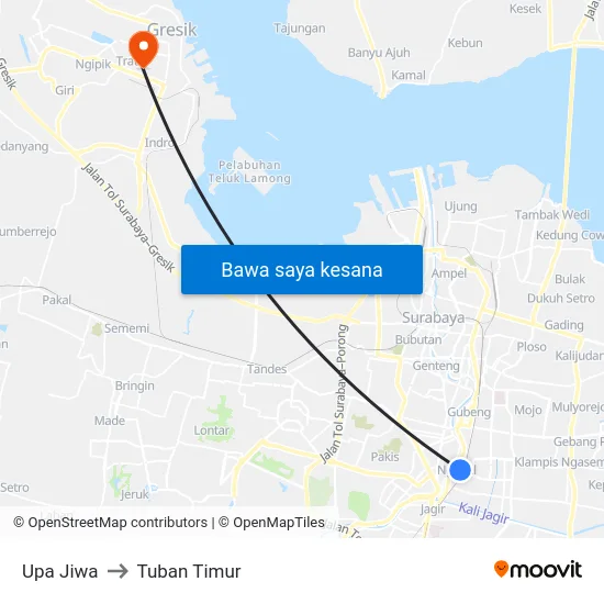 Upa Jiwa to Tuban Timur map