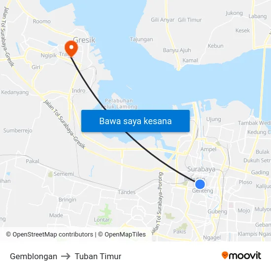 Gemblongan to Tuban Timur map