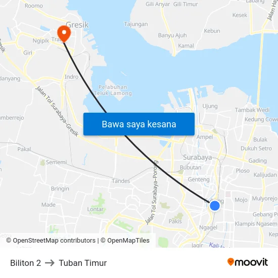 Biliton 2 to Tuban Timur map