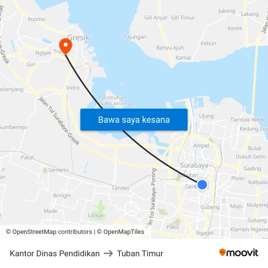 Kantor Dinas Pendidikan to Tuban Timur map