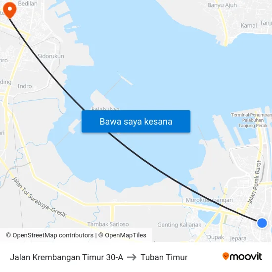 Jalan Krembangan Timur 30-A to Tuban Timur map