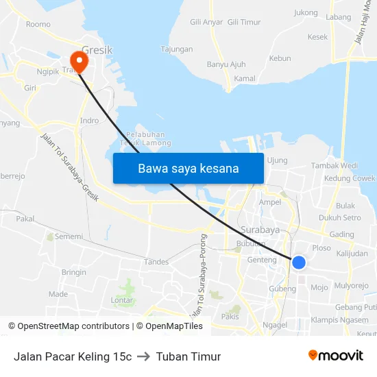 Jalan Pacar Keling 15c to Tuban Timur map