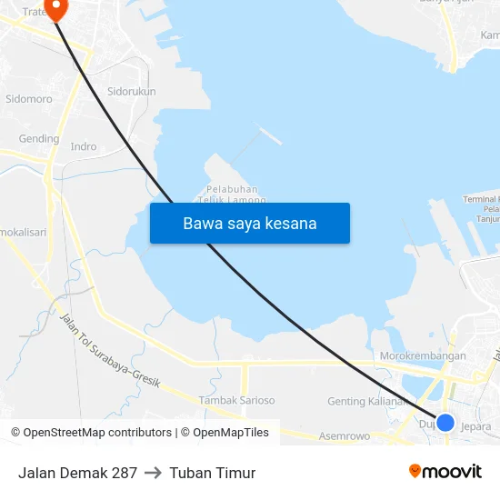 Jalan Demak 287 to Tuban Timur map