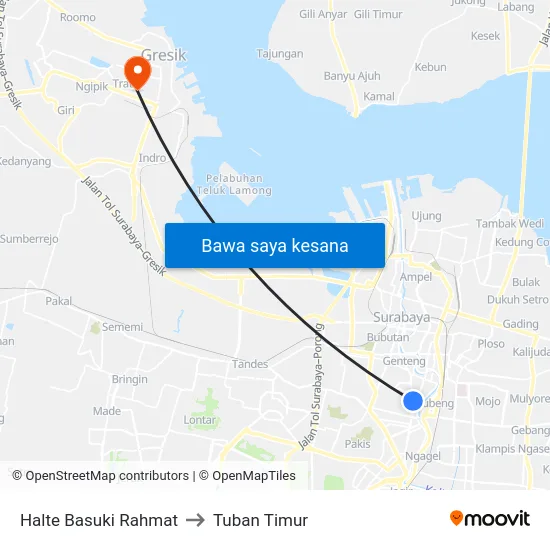 Halte Basuki Rahmat to Tuban Timur map