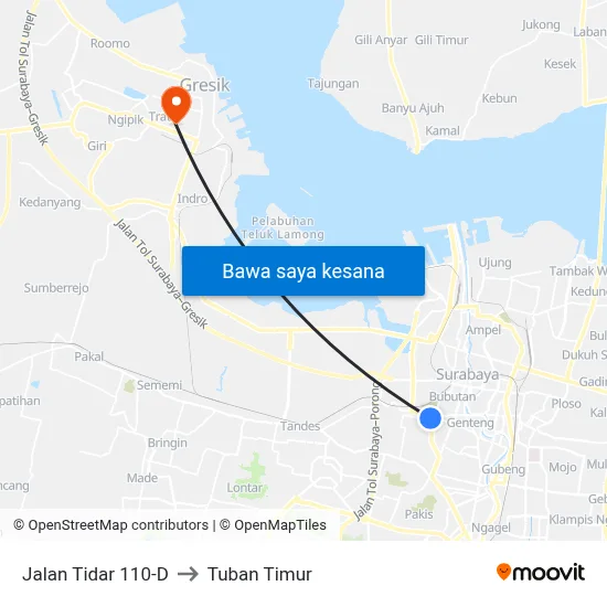 Jalan Tidar 110-D to Tuban Timur map