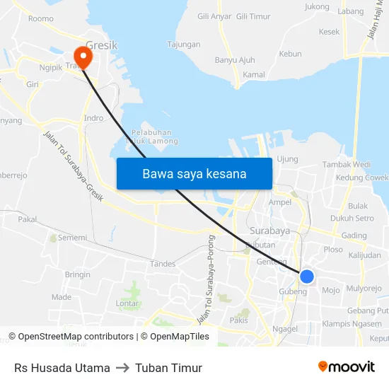 Rs Husada Utama to Tuban Timur map