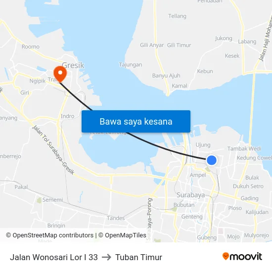 Jalan Wonosari Lor I 33 to Tuban Timur map