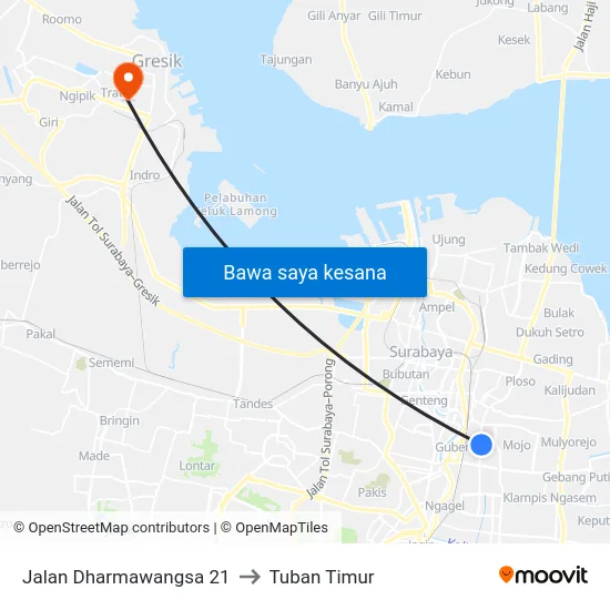 Jalan Dharmawangsa 21 to Tuban Timur map