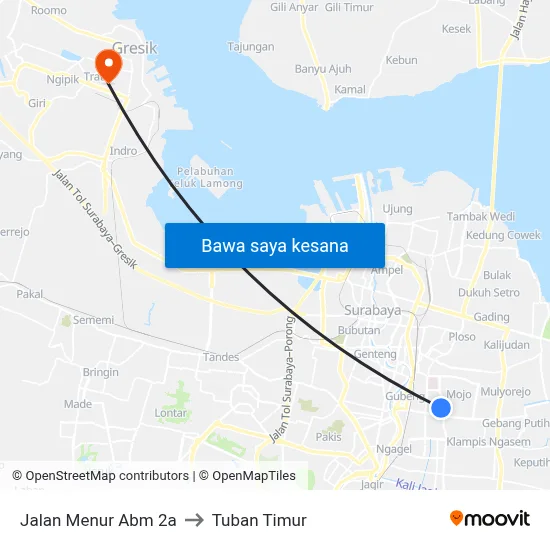 Jalan Menur Abm 2a to Tuban Timur map