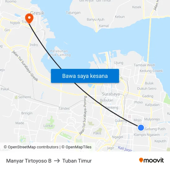Manyar Tirtoyoso B to Tuban Timur map