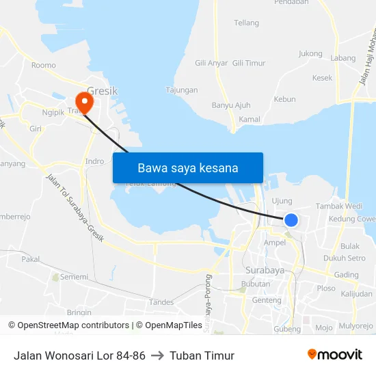 Jalan Wonosari Lor 84-86 to Tuban Timur map
