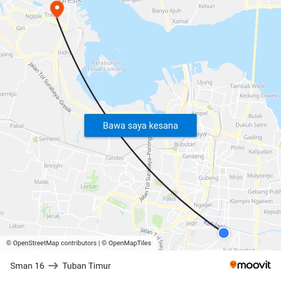 Sman 16 to Tuban Timur map