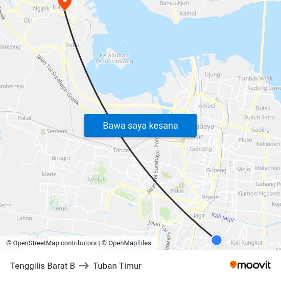 Tenggilis Barat B to Tuban Timur map