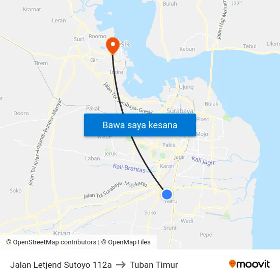 Jalan Letjend Sutoyo 112a to Tuban Timur map