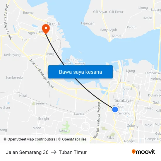 Jalan Semarang 36 to Tuban Timur map