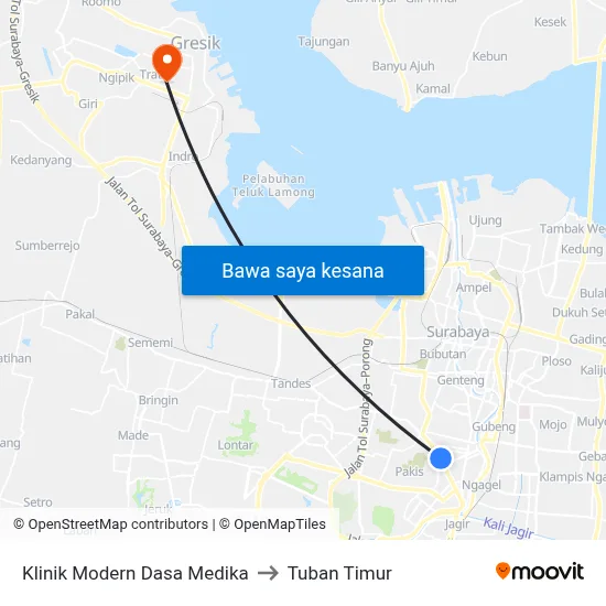 Klinik Modern Dasa Medika to Tuban Timur map