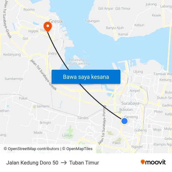 Jalan Kedung Doro 50 to Tuban Timur map