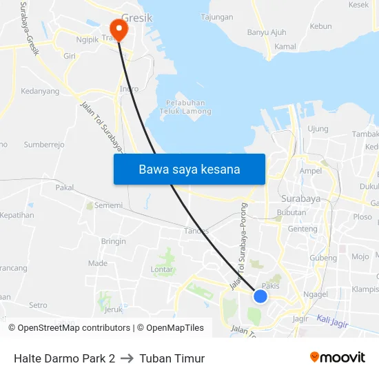 Halte Darmo Park 2 to Tuban Timur map