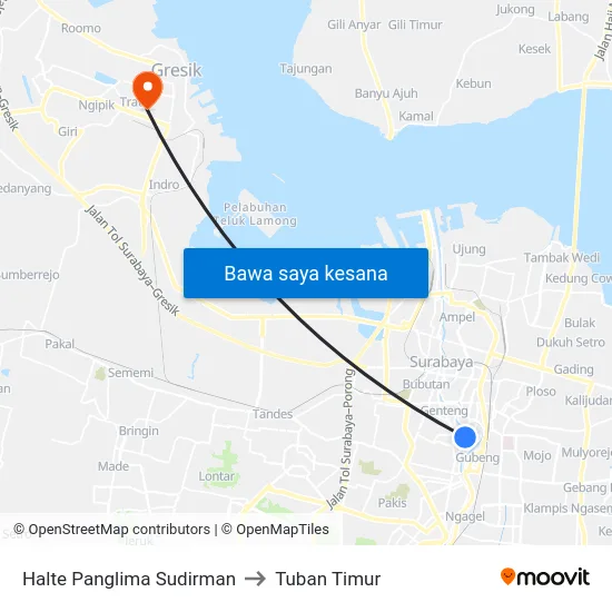 Halte Panglima Sudirman to Tuban Timur map