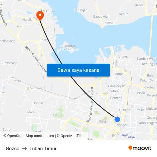 Gozco to Tuban Timur map