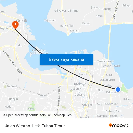 Jalan Wiratno 1 to Tuban Timur map