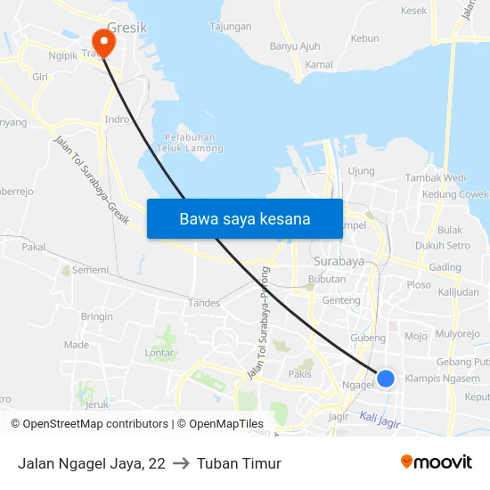 Jalan Ngagel Jaya, 22 to Tuban Timur map