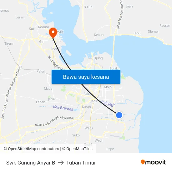 Swk Gunung Anyar B to Tuban Timur map