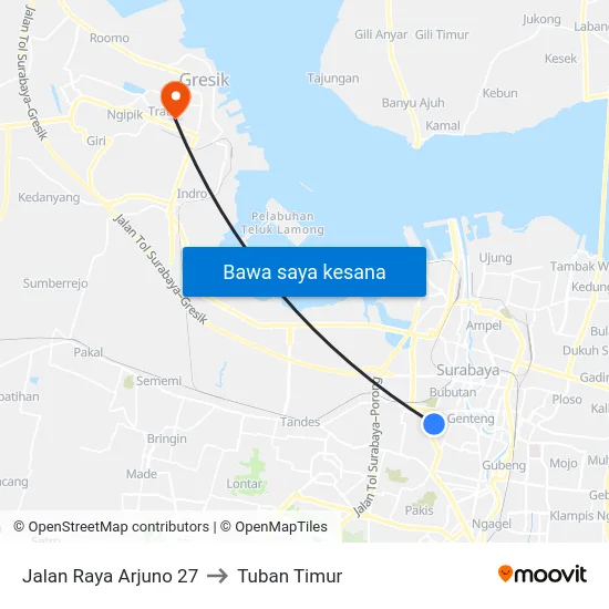 Jalan Raya Arjuno 27 to Tuban Timur map