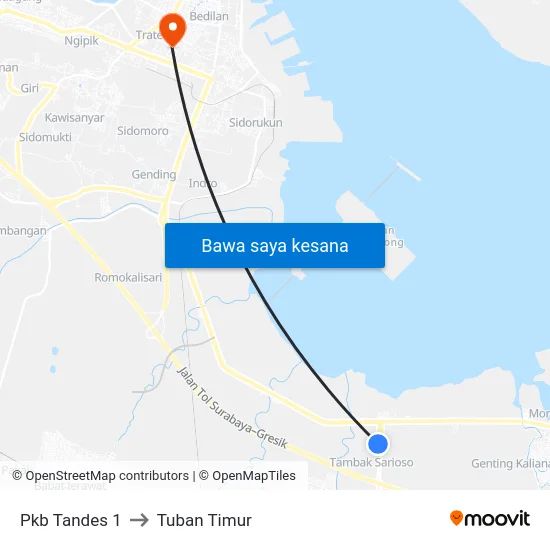 Pkb Tandes 1 to Tuban Timur map