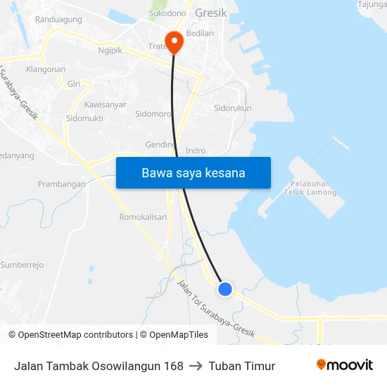 Jalan Tambak Osowilangun 168 to Tuban Timur map
