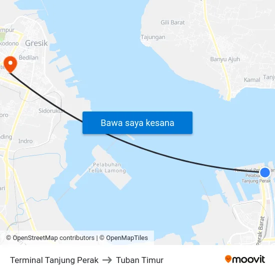 Terminal Tanjung Perak to Tuban Timur map