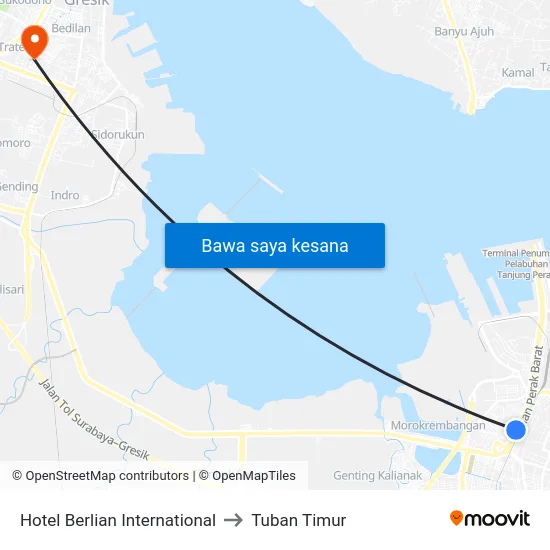 Hotel Berlian International to Tuban Timur map