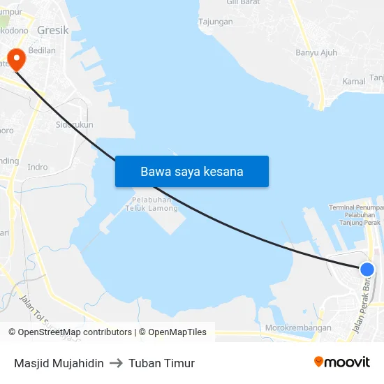 Masjid Mujahidin to Tuban Timur map
