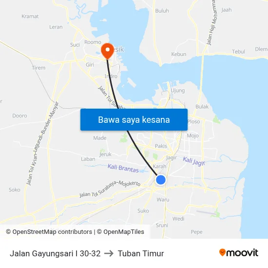 Jalan Gayungsari I 30-32 to Tuban Timur map