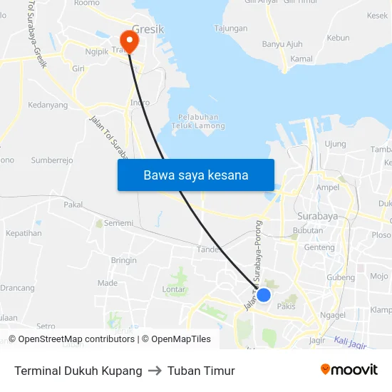 Terminal Dukuh Kupang to Tuban Timur map