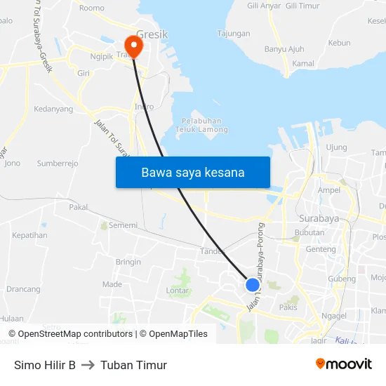 Simo Hilir B to Tuban Timur map