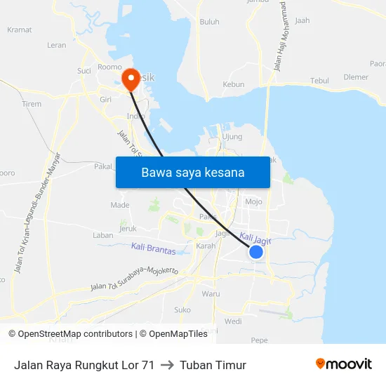 Jalan Raya Rungkut Lor 71 to Tuban Timur map