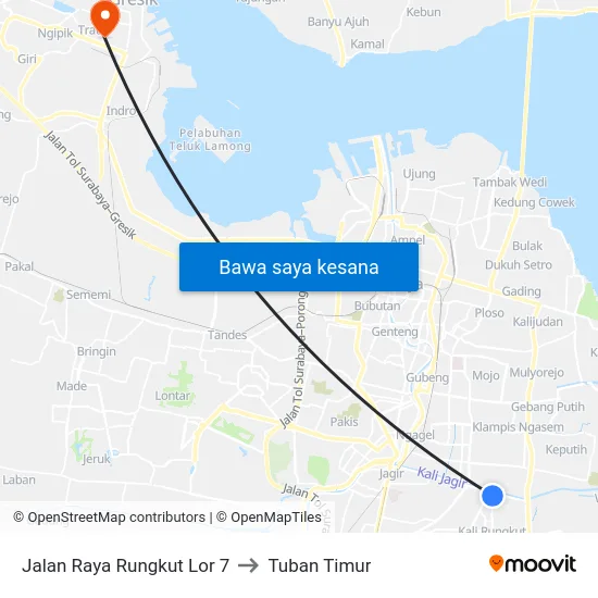 Jalan Raya Rungkut Lor 7 to Tuban Timur map