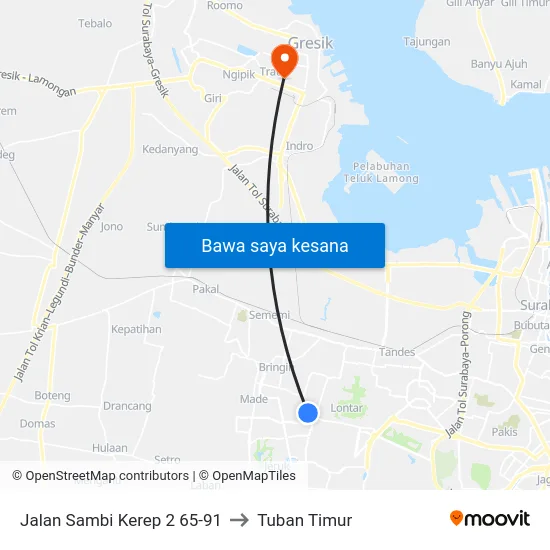 Jalan Sambi Kerep 2 65-91 to Tuban Timur map