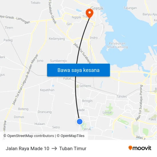 Jalan Raya Made 10 to Tuban Timur map