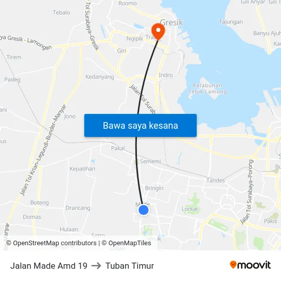 Jalan Made Amd 19 to Tuban Timur map