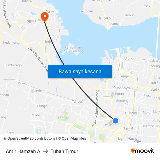 Amir Hamzah A to Tuban Timur map