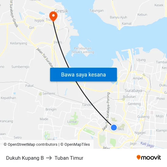 Dukuh Kupang B to Tuban Timur map